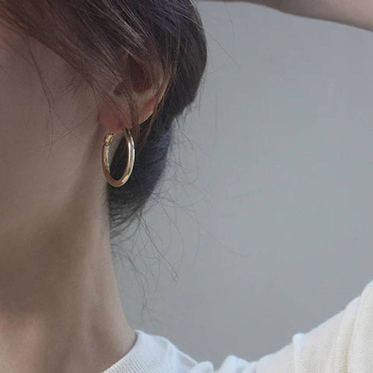 时髦简约925银针素圈圆圈耳环