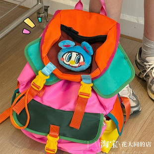 多巴胺撞色高颜值双肩包女户外登山包大容量轻量化休闲外出旅行包