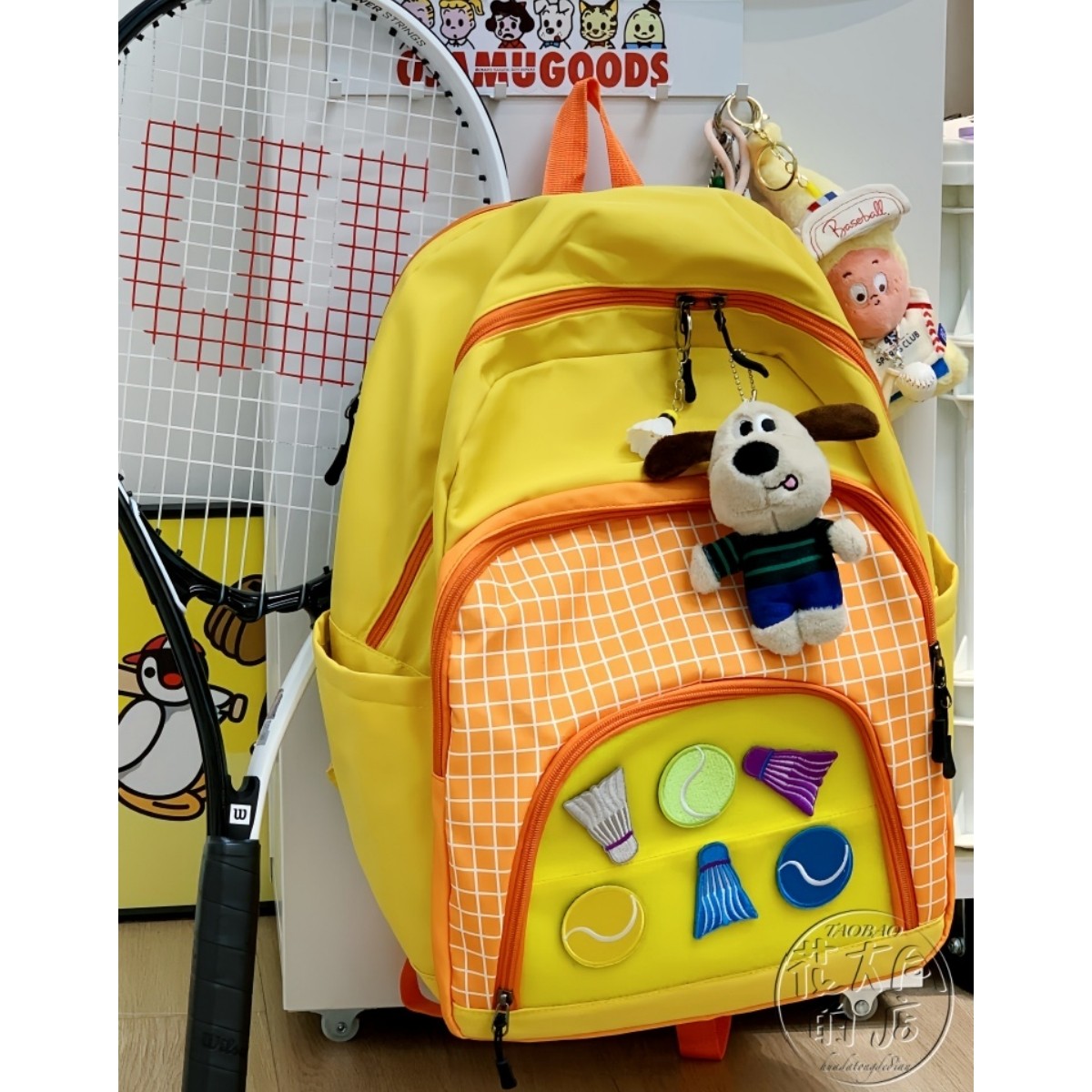 黄色羽毛球包双肩包女高中学生大容量书包旅行包轻便运动网球背包