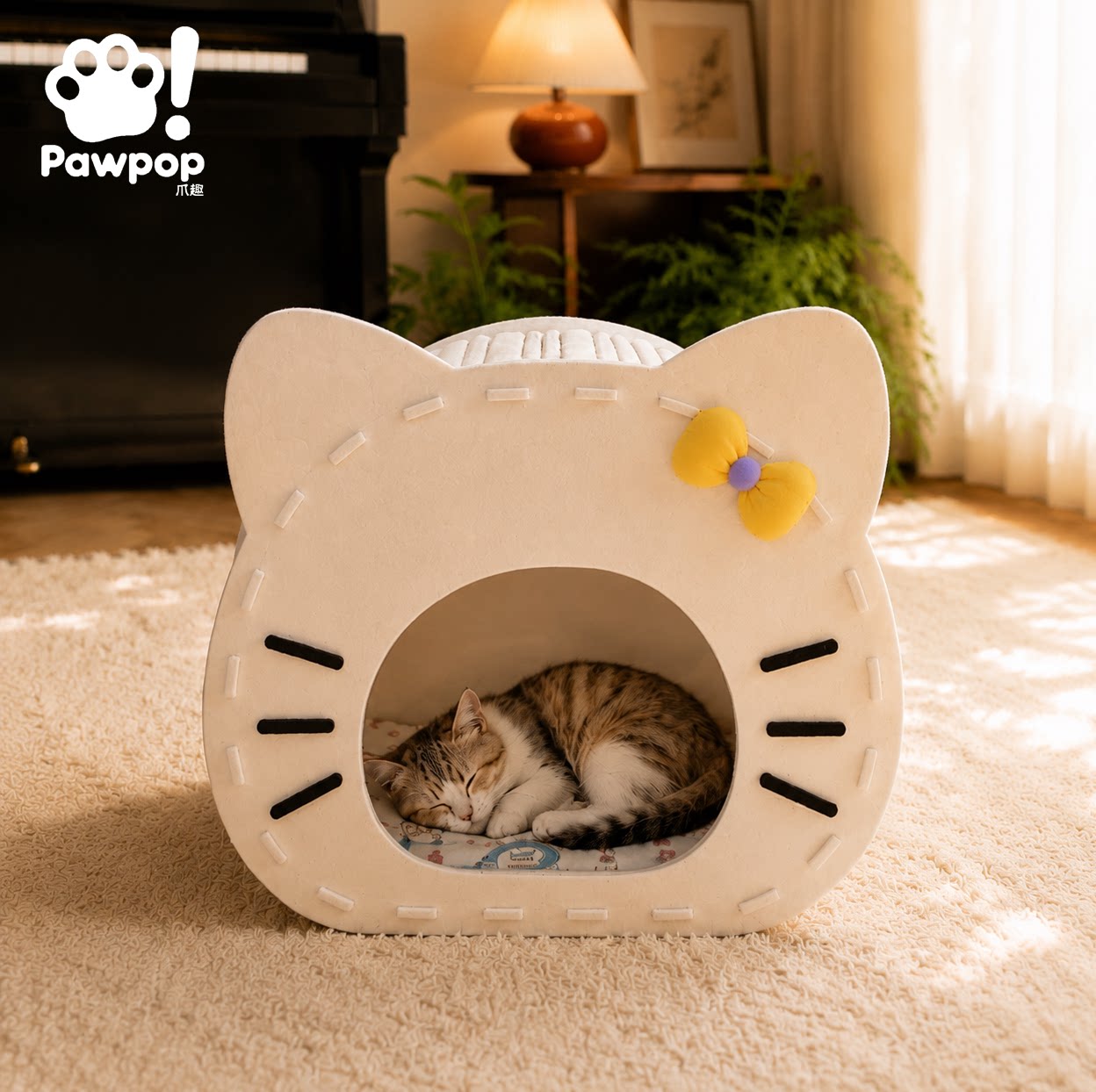 Pawpop | 毛毡猫窝冬季保暖猫屋半封闭猫咪睡窝宠物窝ins风