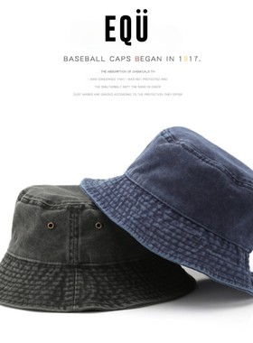 日系超薄Denim Bucket Hat纯棉日渔夫帽水洗做旧牛仔盆帽男女遮阳