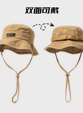 户外露营双面可戴阿美咔叽工装帽日系机能渔夫帽防晒遮阳登山男女