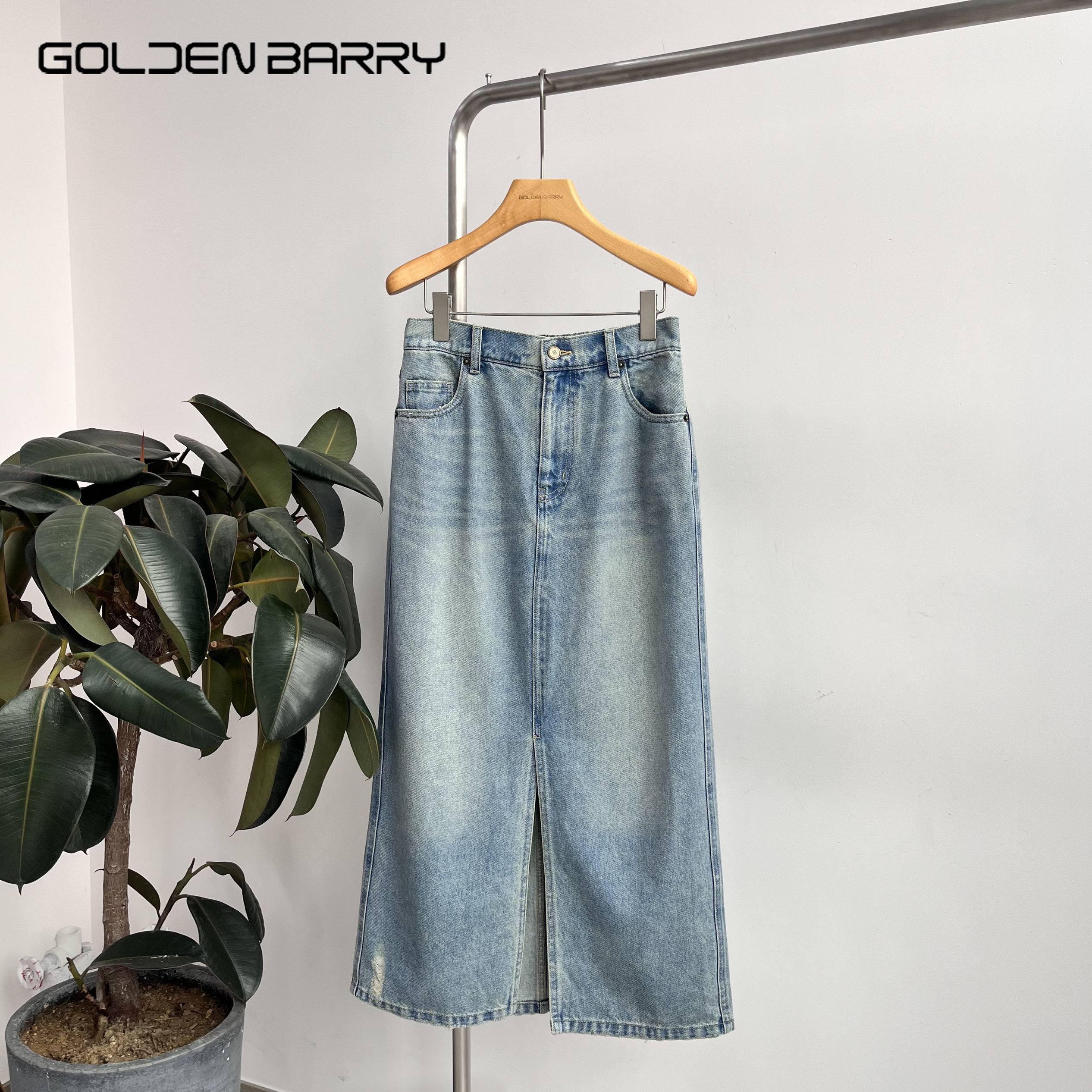 GOLDEN BARRY｜金和百瑞2025年春洗旧磨破直筒牛仔半裙315085