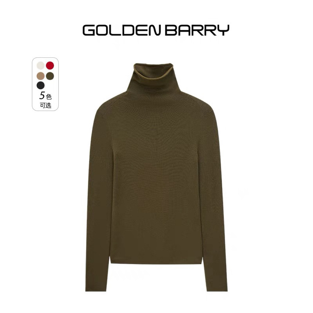 GOLDEN BARRY金和百瑞2024年冬季高领基础百搭卷边套指毛衣241222