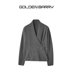 BARRY金和百瑞2024年冬国风斜襟盘扣100山羊绒毛衣243093 GOLDEN