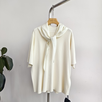 GOLDEN BARRY｜金和百瑞2025年夏246451百搭针织短袖上衣带丝巾