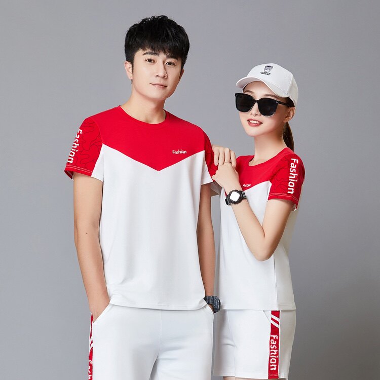 情侣运动套装男女夏季中学生短袖短裤运动服跑步服装大码健身队服