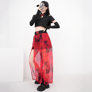 长袖 演出团队表演服装 上衣古侠扎染纱质飘逸裙裤 套装 阔腿裤 新中式