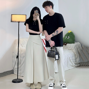 法式 t恤女夏短上衣半身裙两件套高级感情侣一裙一衣 设计感ins短袖