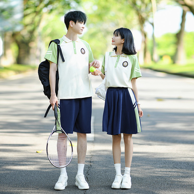 学院风情侣套装小学生班服夏季短袖短裤运动会服装初高中生演出服