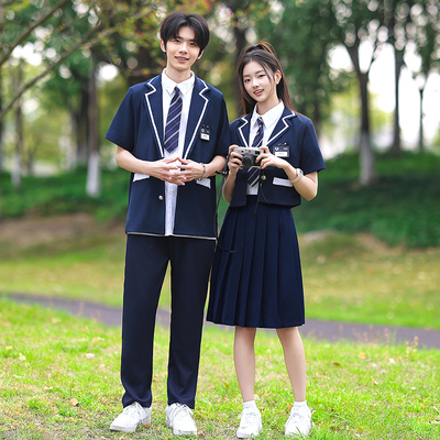 班服学院风高中生夏季套装西服短袖衬衣裙子初中生毕业合照三件套