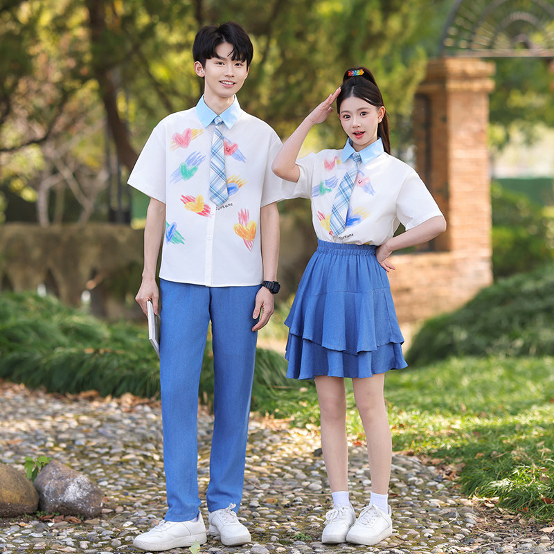 初中生夏季2026新款班服衬衫裙子套装朗诵表演合唱服高中生运动会