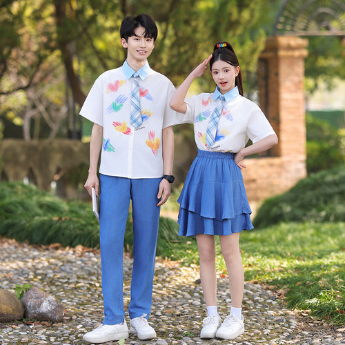 初中生夏季2026新款班服衬衫裙子套装朗诵表演合唱服高中生运动会