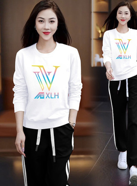 白色运动套装女春秋季2025新款时尚洋气减龄休闲卫衣跑步服两件套