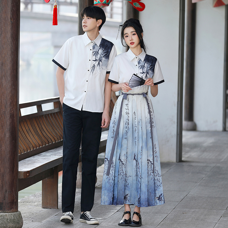 新中式书法马面裙套装初中高中学生舞台装表演服中学生毕业季服装