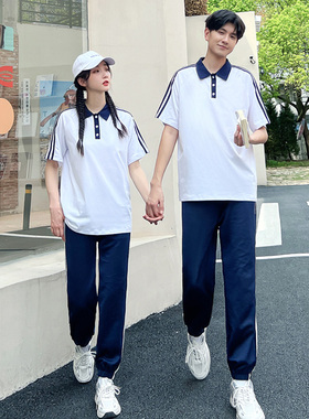 班服运动会短袖T恤中国学院风小学初高中学生毕业套装校服情侣装