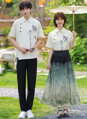 新中式情侣装夏装初中高中学生毕业班服中国风朗诵合唱舞台演出服