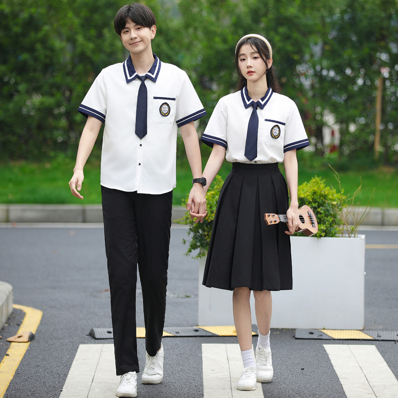 毕业班服短袖衬衫套装英伦学院风高中生初中生合唱演出服学生校服