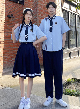学院风初高中学生毕业班服短袖蓝色衬衫女夏季jk制服套装校服班服