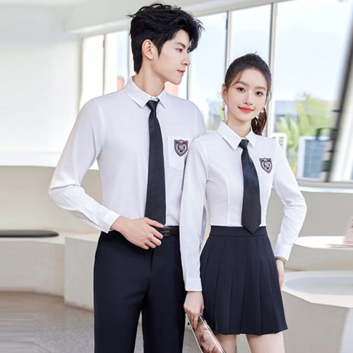 学院风衬衫男女同款2025新款毕业季演出服长袖衬衣工作服两件套秋