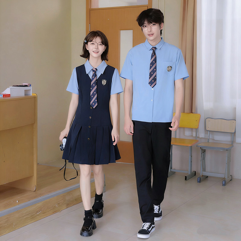 情侣装夏装初中生班服套衬衫连衣裙舞台表演服高中生运动会成人礼