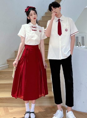 情侣装国风汉元素夏季新款学生演出表演活动团体服套装班服毕业服