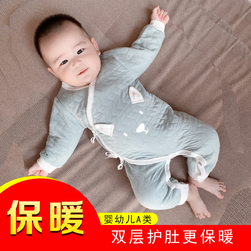 新生婴儿衣服秋冬纯棉保暖加厚哈衣睡衣初生男女宝宝连体衣秋冬装