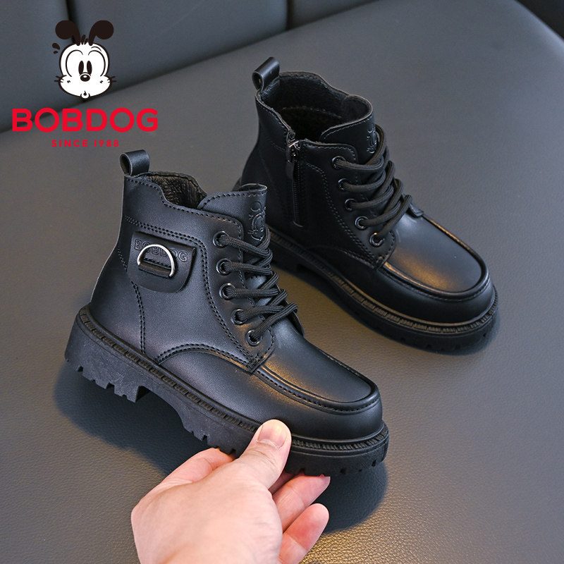 巴布豆童鞋儿童棉靴2025新款冬季加绒加厚男童马丁靴女童保暖靴子