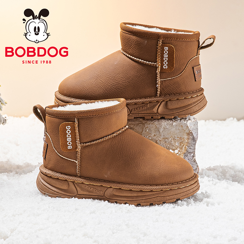 巴布豆童鞋儿童雪地靴2025新款冬季男童加绒加厚棉靴女童保暖鞋子