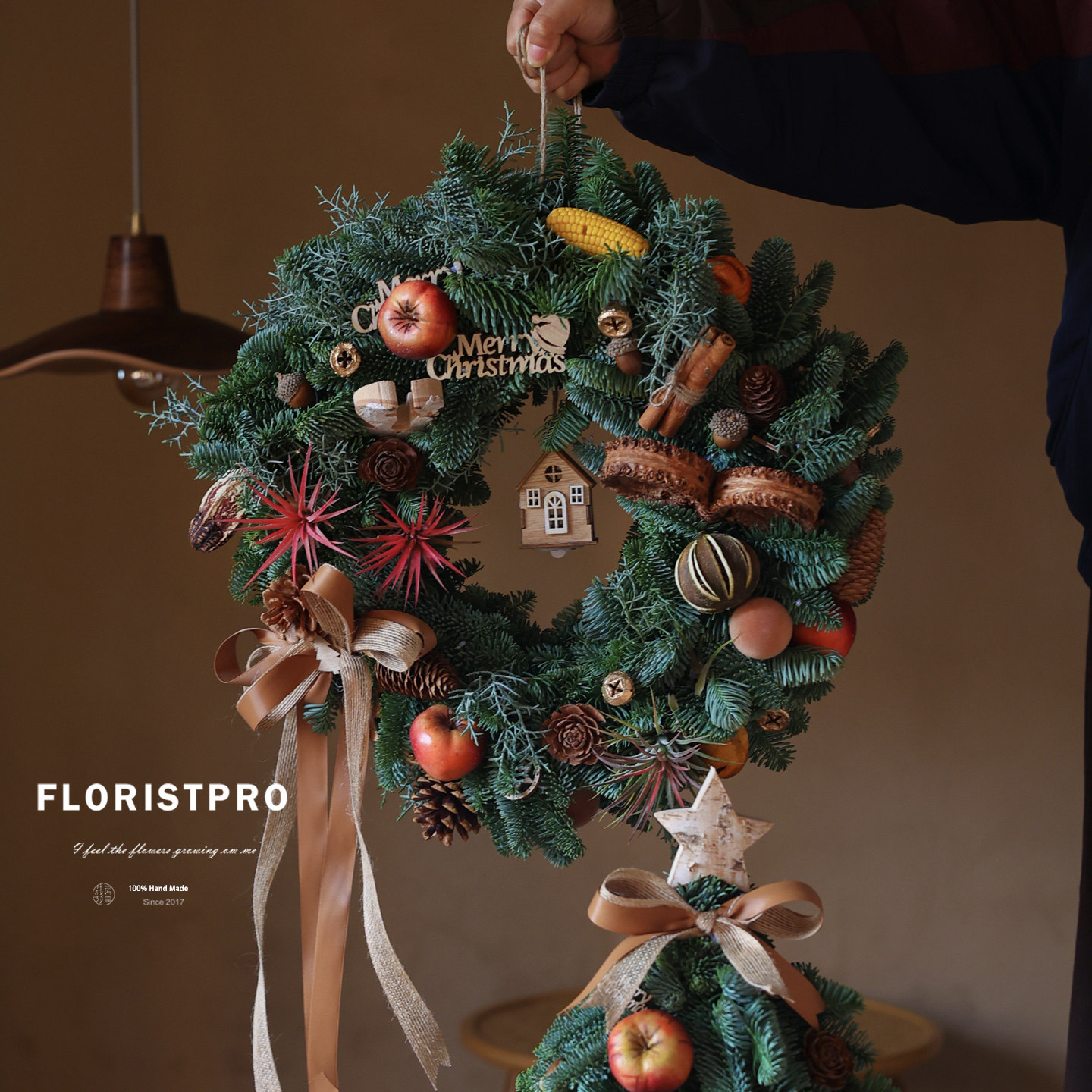 进口诺贝松圣诞花环挂件真松干花干果橘子柠檬空气凤梨圣诞礼物