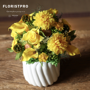 进口大丽花马蹄莲永生花奥斯汀玫瑰森系明黄手捧花瓶花家居装饰