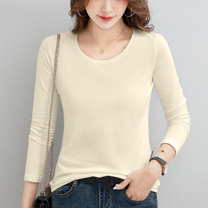 复古ins洋气小众设计感长袖T恤女秋冬内搭圆领打底衫纯棉纯色上衣,女装/女士精品,T恤,淘宝优惠券,粉丝福利购,淘宝优惠卷
