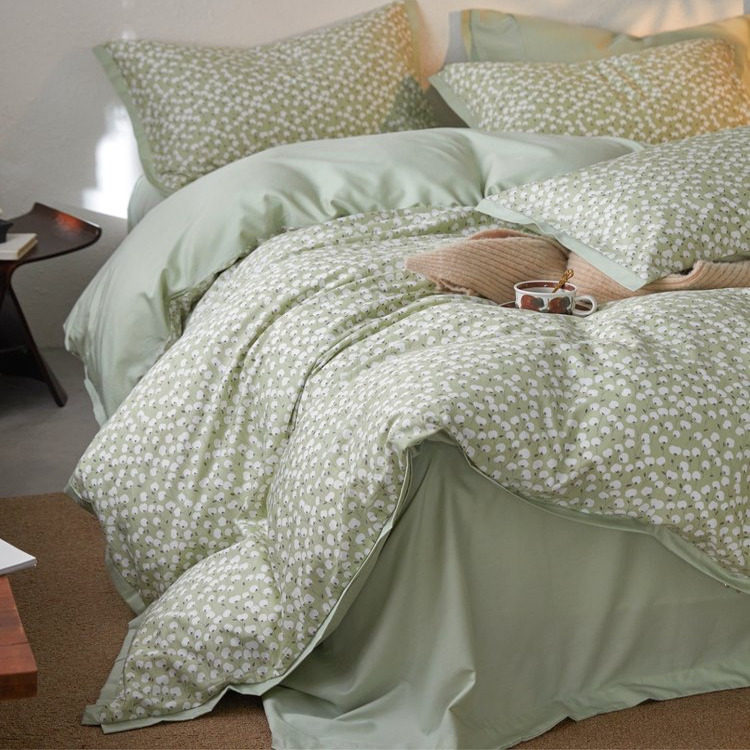 春夏小清新天丝棉四件套田园花卉印花被套床单超柔裸睡床品YA