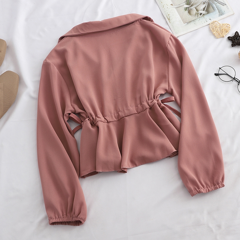 2019韓版新款雪紡翻領襯衣小清新收腰綁帶長袖短款顯瘦上衣女潮在類目 女裝/女士精品, 襯衫中 - 來自Buy2taobao.com提供專業的淘寶代購服務