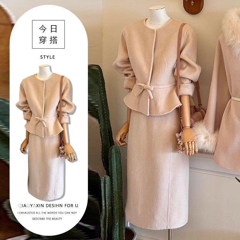 新款可甜可盐炸街两件套装女2025冬季法式温柔风粉色外套半身裙潮,女装/女士精品,时尚套装,淘宝优惠券,粉丝福利购,淘宝优惠卷