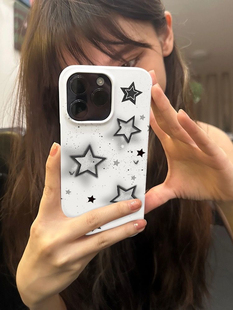 xr防摔7p创意13p果冻软壳 12promax高级xs ins潮黑白镂空星星适用于苹果14 15手机壳亮面硅胶11