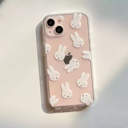满屏白色可爱米菲兔适用于苹果16promax手机壳iPhone15新款16保护套13硅胶防摔15pro透明壳12高级感