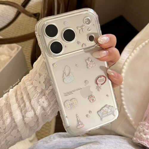简约拼接卡通图案适用于苹果17promax手机壳16pro/14软壳13透明12太空壳保护套11防摔15pro简约plus创意
