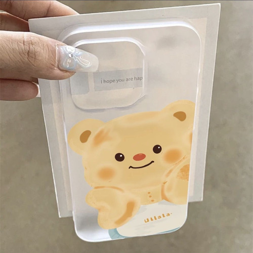 可爱黄油小熊适用苹果16/17大孔磨砂手机壳12promax不撞壳iPhone11氛围感13软边