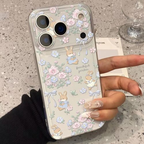 可爱田园兔子花朵适用iPhone17promax手机壳苹果16pro/14软壳13透明12软保护套11防摔15pro创意