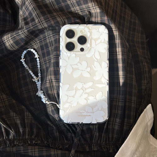 温柔白色花瓣大孔透明适用于苹果16/17手机壳iPhone14软壳11/12promax高级x/xr防摔7p创意