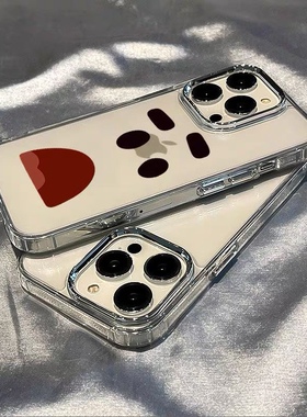 简笔画创意表情适用于苹果17/16手机壳电镀镜头框透明软壳11/12promax高级xs/xr防摔7p搞笑