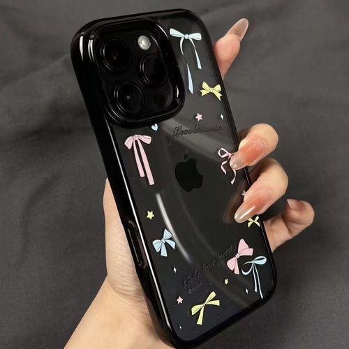 彩色蝴蝶结边框黑边亚克力适用于苹果16/15promax手机壳iPhone11个性创意XR软78p女12简约13可爱