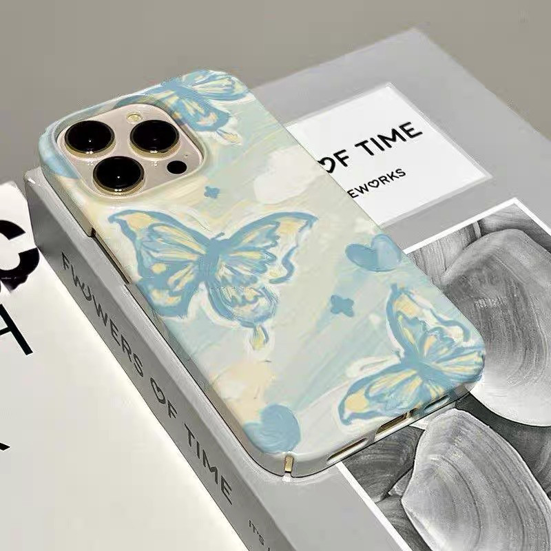 蓝色涂鸦彩绘蝴蝶适用于苹果安卓手机壳iPhone16/17新款13高级感11pro菲林12可爱8plus创意7/xs小众xr