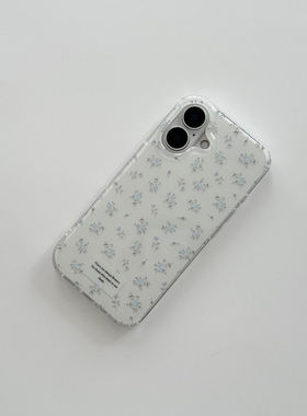 满屏蓝色薰衣草碎花适用于苹果16pro温柔风17新款双层imd13光面大孔12小众简约高级感11