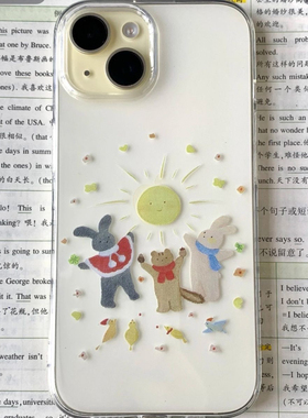 简约可爱晒太阳的小兔子们适用于苹果16promax新款14pro小众xs/x网红13爆款11透明防摔12全包8/7软保护壳套