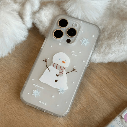 手绘小雪人冬日磨砂适用于苹果17/16pro高级12/11透明女款xsmax创意xr/xs防摔8Plus软壳