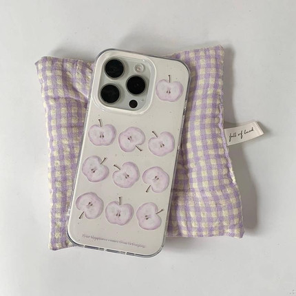 可爱满屏淡紫色苹果适用于苹果16pro不会撞壳17新款双层imd13光面大孔12小众高级感11