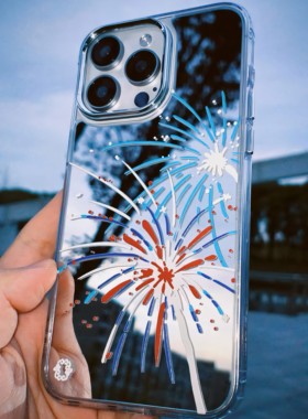 潮流绚烂彩色烟花适用于苹果14/15手机壳苹果13镜面壳11/12promax高级xs/xr防摔7p创意