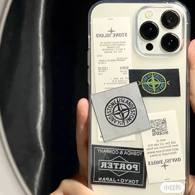 潮流石头岛标签十字星男神简约ins适用于苹果16/17手机壳透明11/12promax高级xs/xr防摔7p